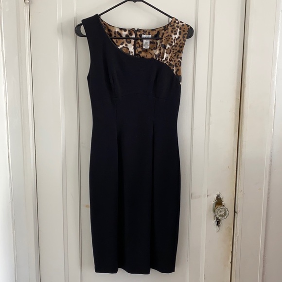 Caché Black with leopard accent sheath dress - Picture 1 of 8